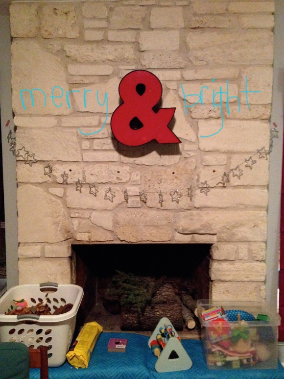 I had every intention of using this DIY to Christmas up our fireplace, using our existing ampersand in the middle. I suppose it's possible I could get my act together to do it in the next four days, but that seems unlikely. So this rendering will have to suffice.